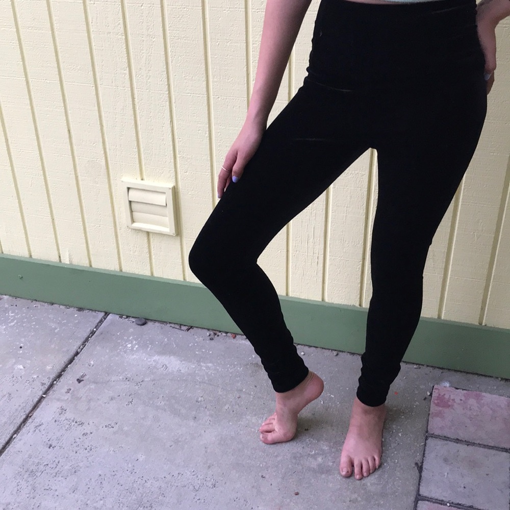 High waisted black velvet pants